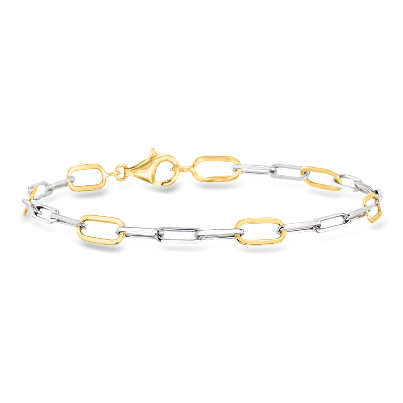 Sterling silver and 18kt gold over link bracelet with alternating rectangular links