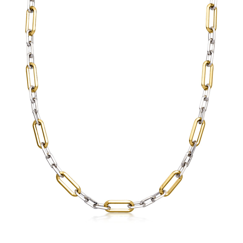 Sterling silver paper clip link necklace with 18kt gold over sterling accents