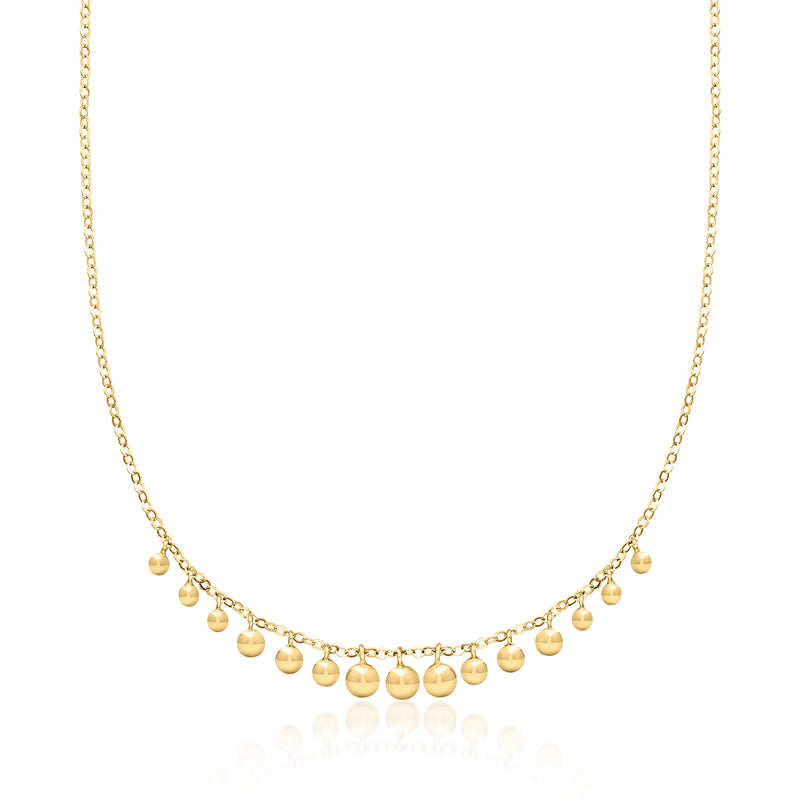18kt gold over sterling graduated bead drop necklace with round ball beads