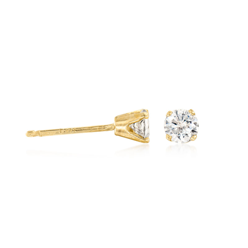 14kt yellow gold diamond stud earrings with round clear stones in prong settings