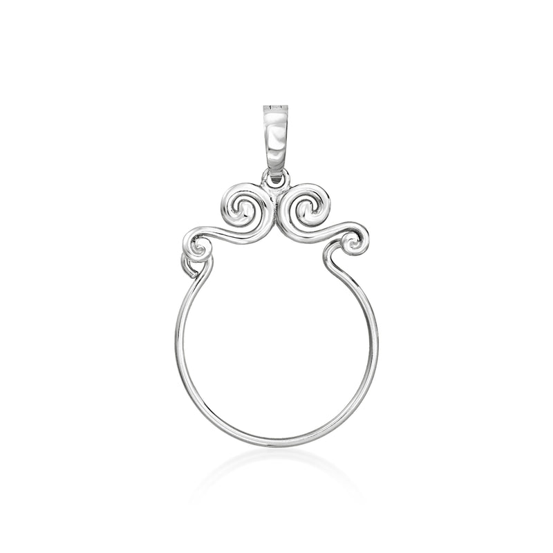 Sterling silver scrolled charm holder pendant with round ring