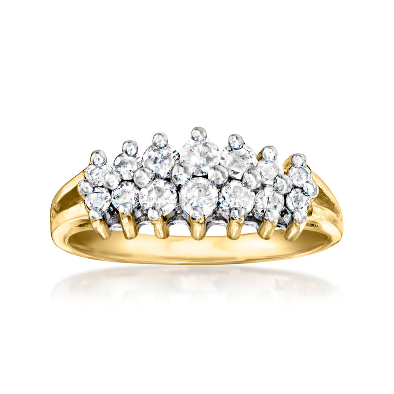 Vintage two-row diamond ring in 10kt yellow gold, bezel-set round stones