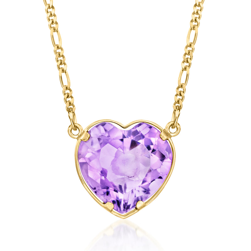 Amethyst heart pendant necklace in 14kt yellow gold with faceted heart stone