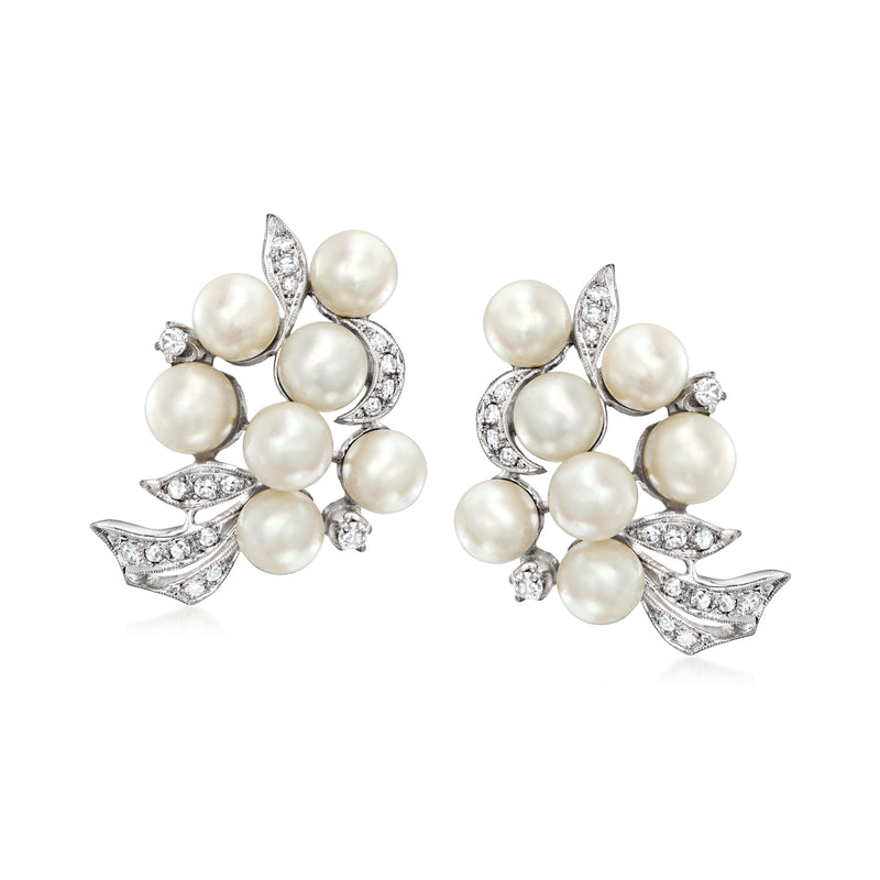 Cultured pearl cluster earrings with diamond accents, in 14kt white gold