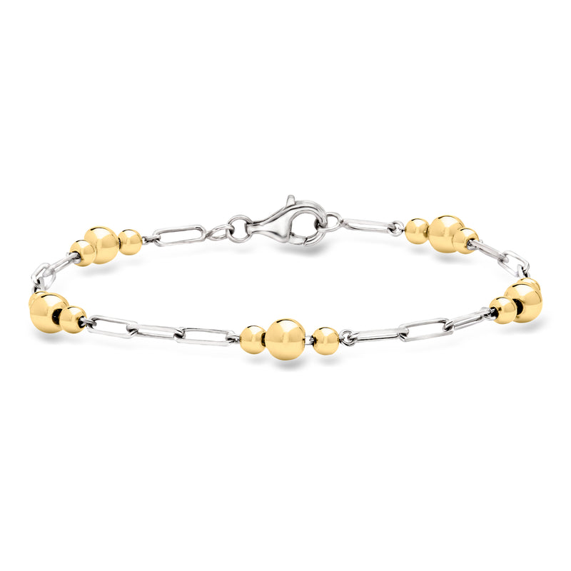 Alternating sterling silver paper-clip chain bracelet with gold-tone bead accents