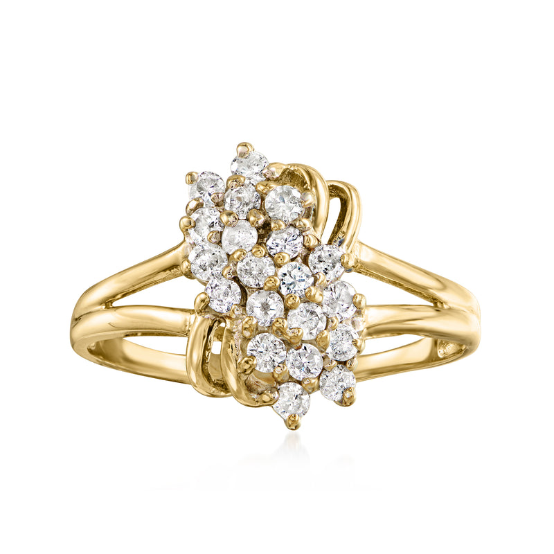 Vintage 14k yellow gold diamond cluster ring with oval and round stones