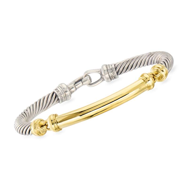 Vintage cable bracelet with sterling silver and 14kt yellow gold bar detail
