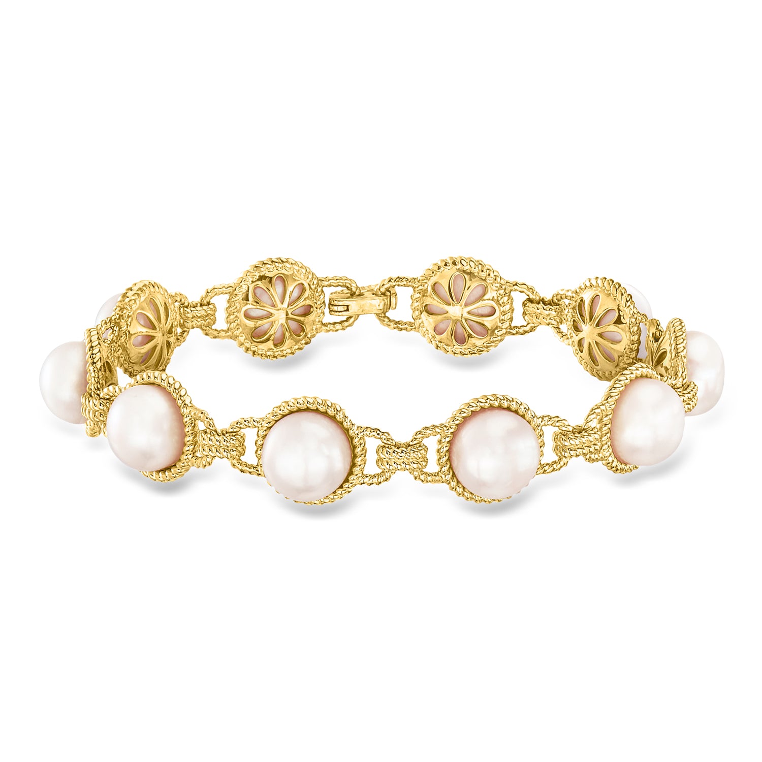 8-8.5mm Cultured Pearl Bracelet in 18kt Gold Over Sterling
