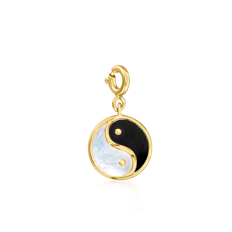 Yin-yang mother-of-pearl and onyx charm in gold over sterling, round drop