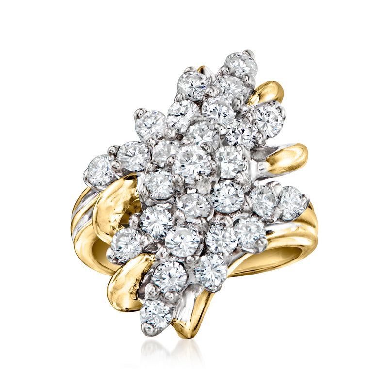 14kt yellow gold diamond cluster ring with round stones in a floral design