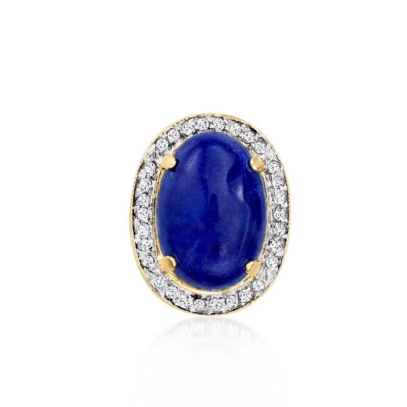Oval lapis slide pendant in 14kt yellow gold with diamond halo and gold accents