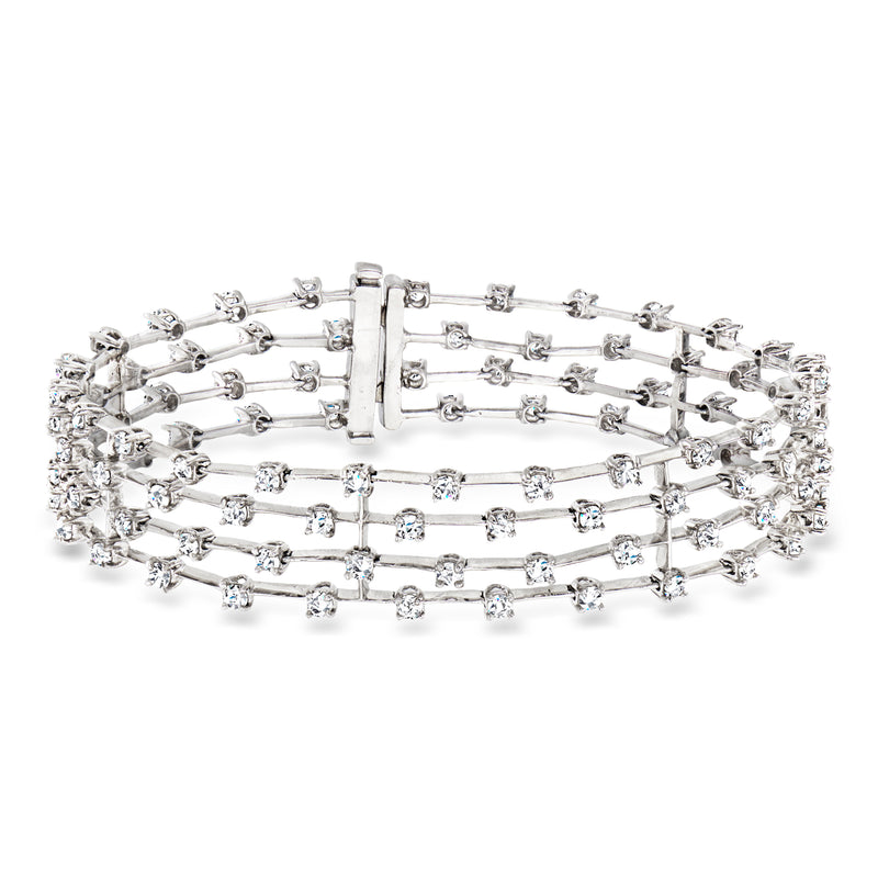 14kt white gold four-row diamond line bracelet with hinged clasp