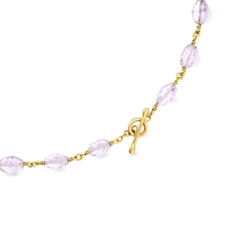 Vintage amethyst bead necklace with gold toggle clasp and faceted lavender beads
