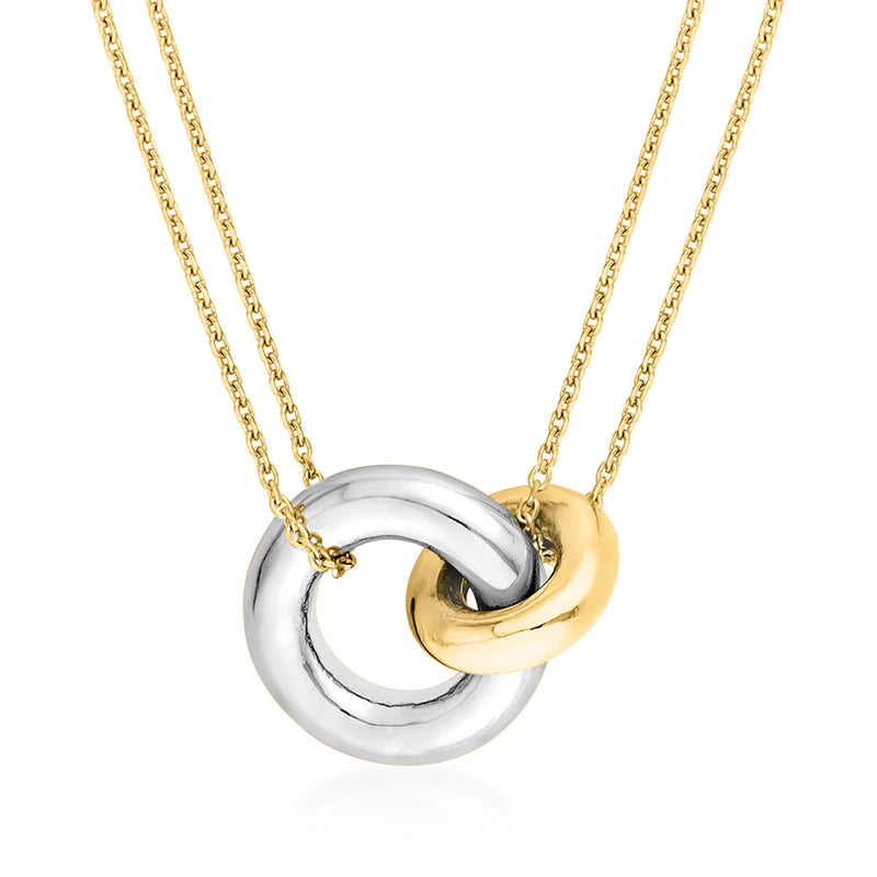 14kt Two-Tone Gold Interlocking Circle Necklace. 16"