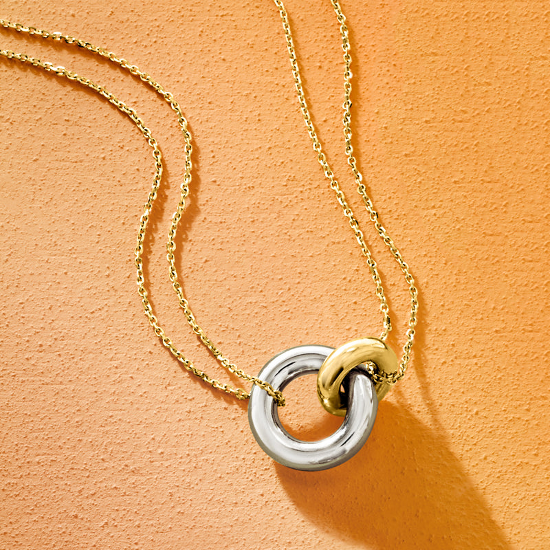 14kt Two-Tone Gold Interlocking Circle Necklace. 16"