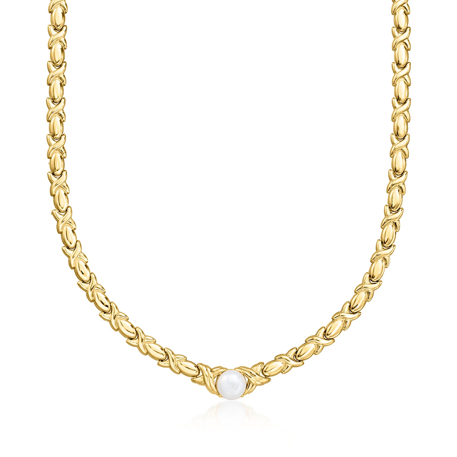 Italian 9-9.5mm Cultured Pearl XO Necklace in 18kt Gold Over Sterling