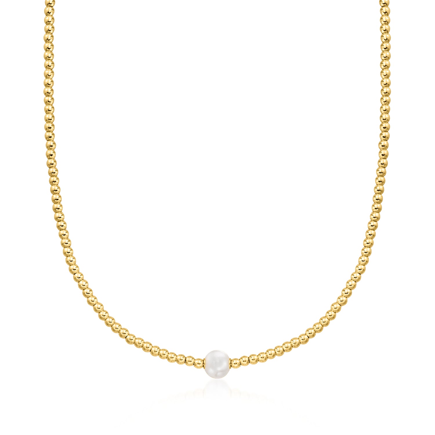 Italian 3mm 18kt Gold Over Sterling Bead Necklace with 8-8.5mm Cultured Pearl