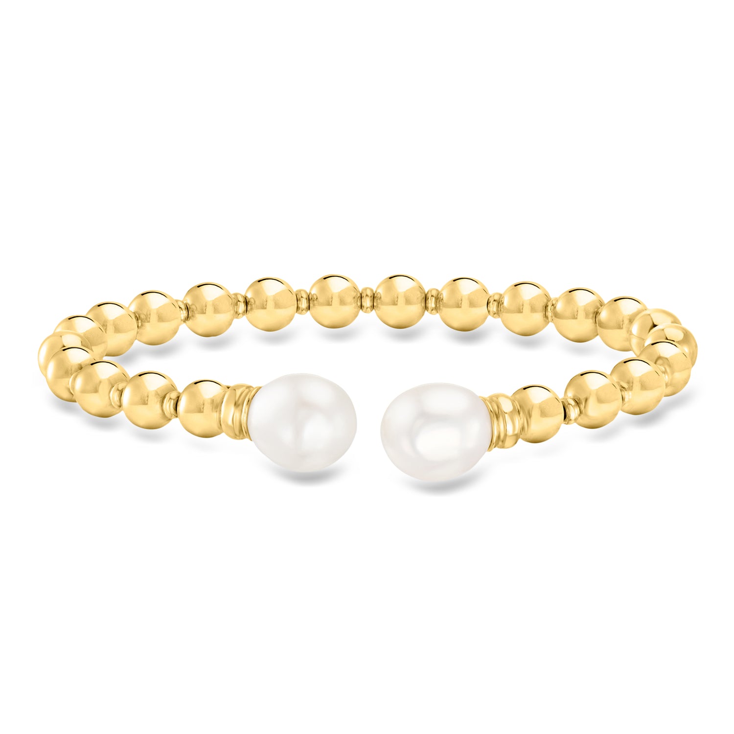 Italian 6mm 18kt Gold Over Sterling Cuff Bracelet with 9-9.5mm Cultured Pearls