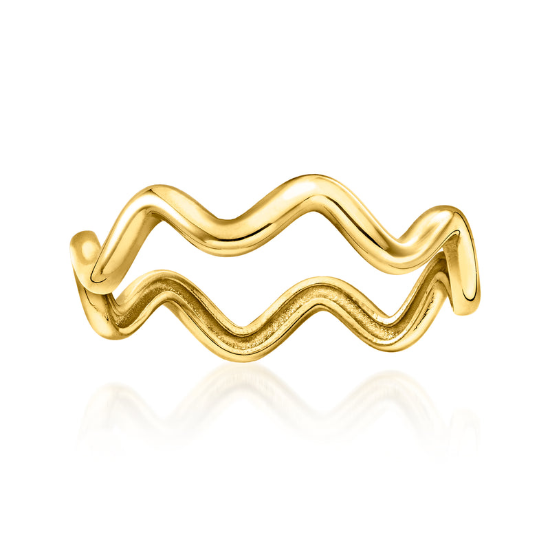 14kt yellow gold zigzag ring with wavy chevron design, polished finish.
