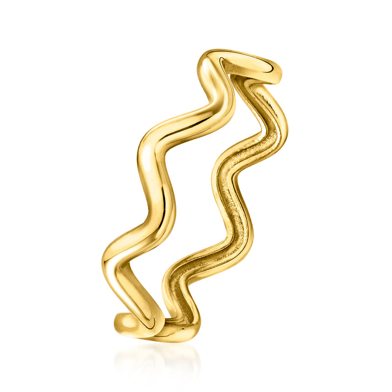 Polished 14kt yellow gold zigzag ring with curved wavy chevron lines.