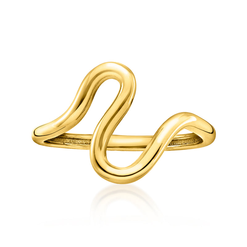 14kt yellow gold wave ring with curved open links, smooth polished finish
