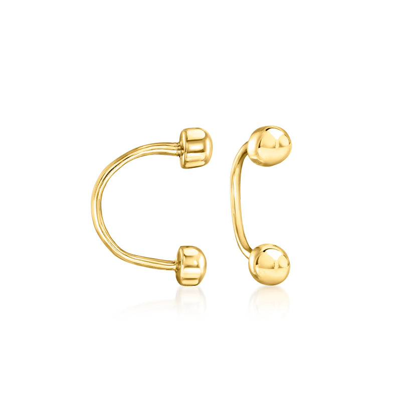Set of two 14kt yellow gold U-hoop earrings with ball ends