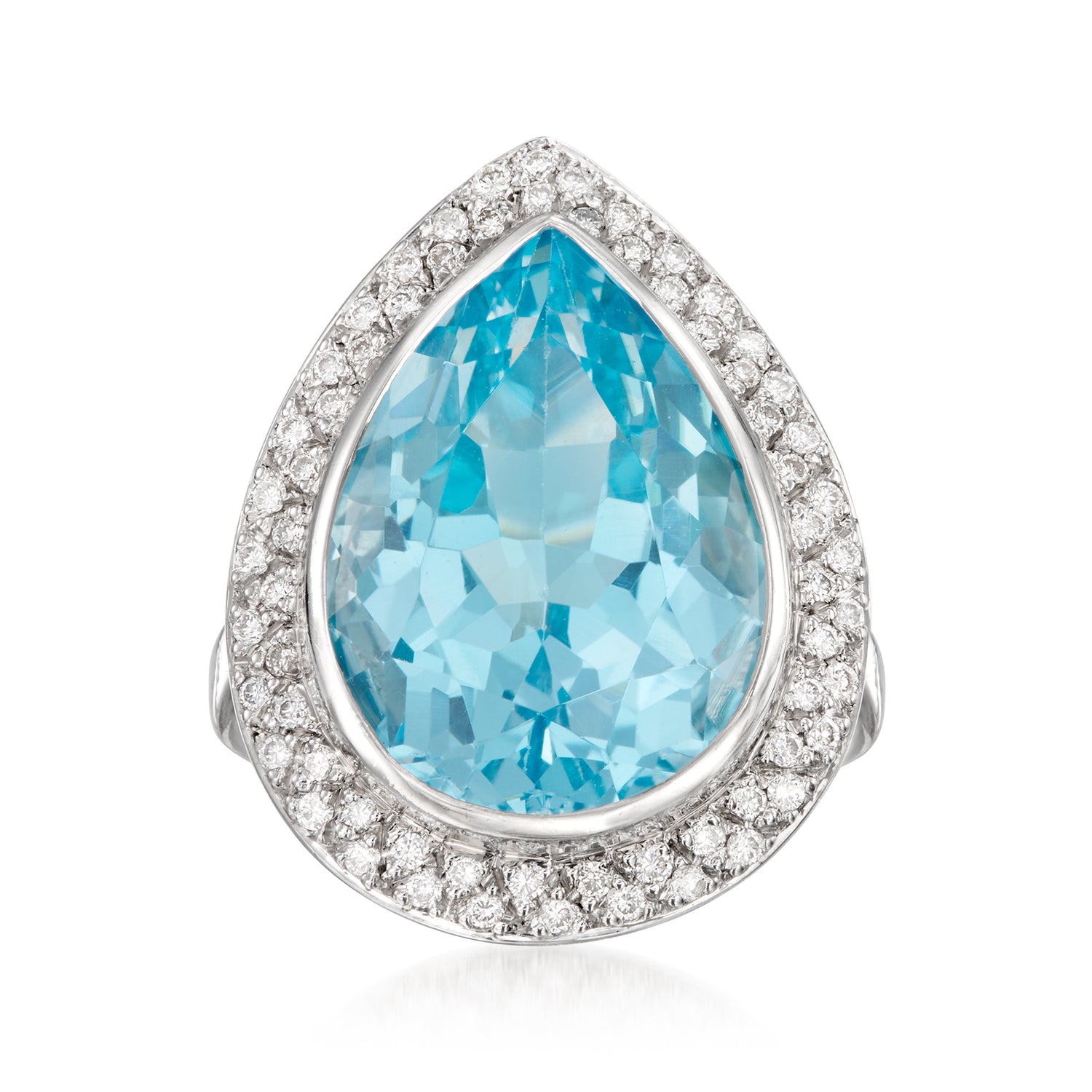 C. 1980 Vintage 15.00 Carat Swiss Blue Topaz and .50 ct. t.w. Diamond Cocktail Ring in 18kt White Gold