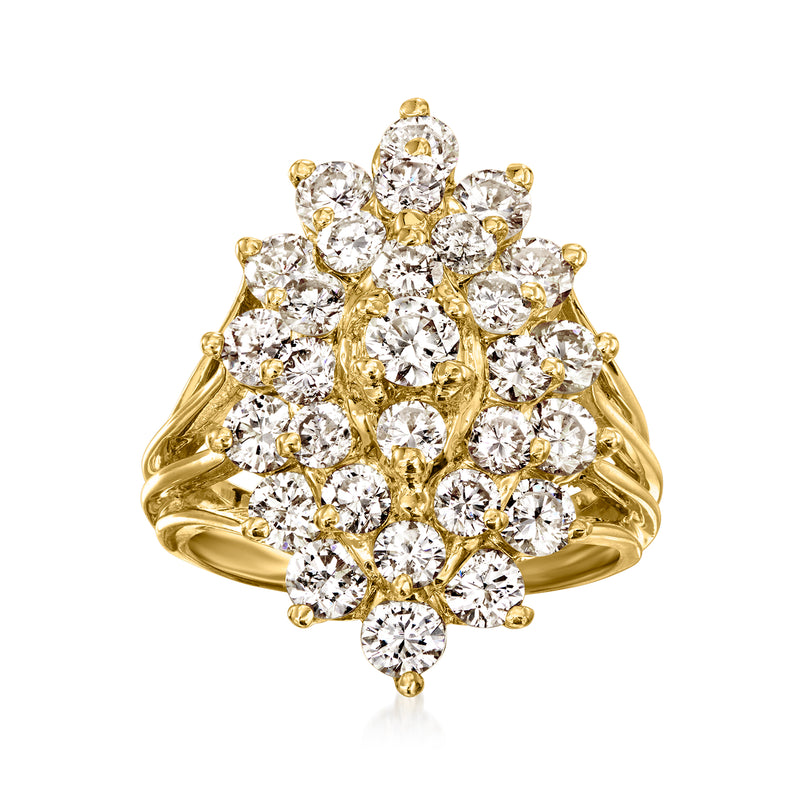 14kt yellow gold diamond cluster ring with round brilliant stones, vintage-style setting