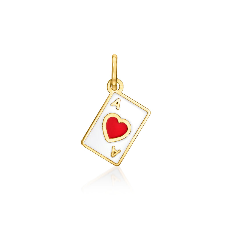 14kt yellow gold card charm with multicolor enamel ace of hearts dangle