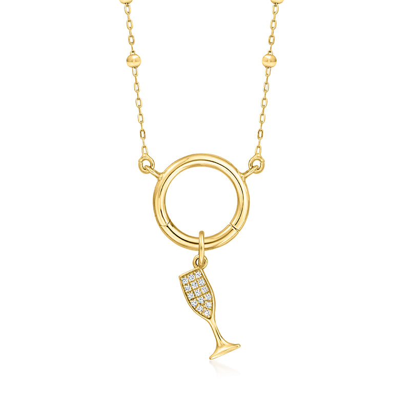 14kt yellow gold champagne flute charm pendant with diamonds