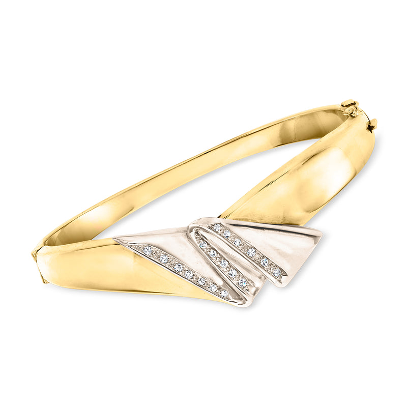 Two-tone gold geometric diamond bangle bracelet with chevron detail