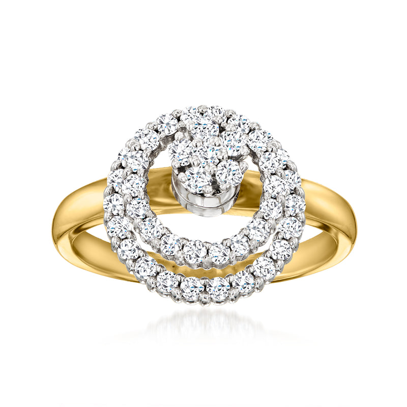 Vintage diamond two-tone gold ring with double halo setting