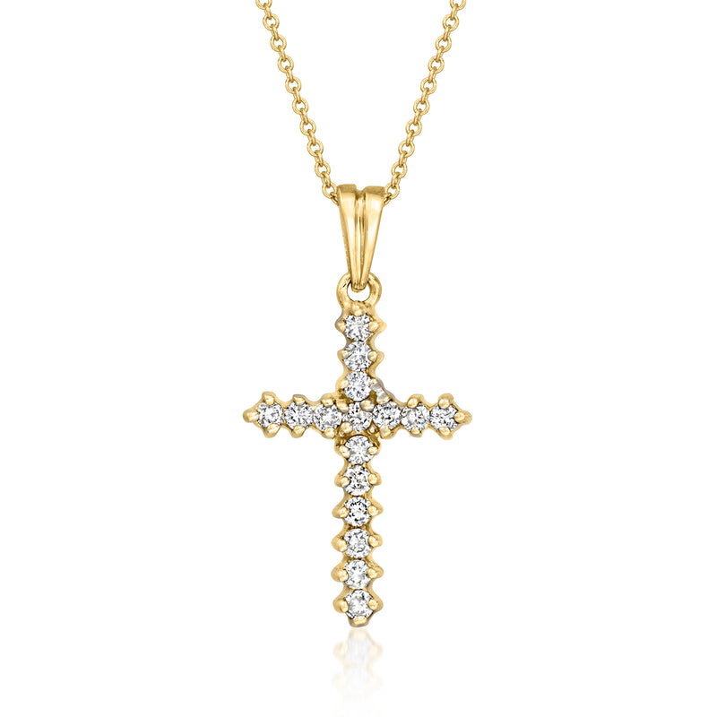 14kt yellow gold diamond cross pendant necklace with four-row diamond accents