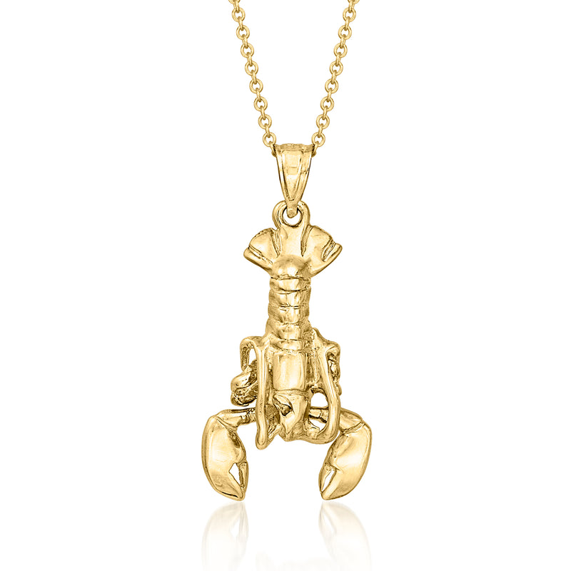 Vintage 14k yellow gold lobster pendant necklace with lobster-shaped charm, gold chain