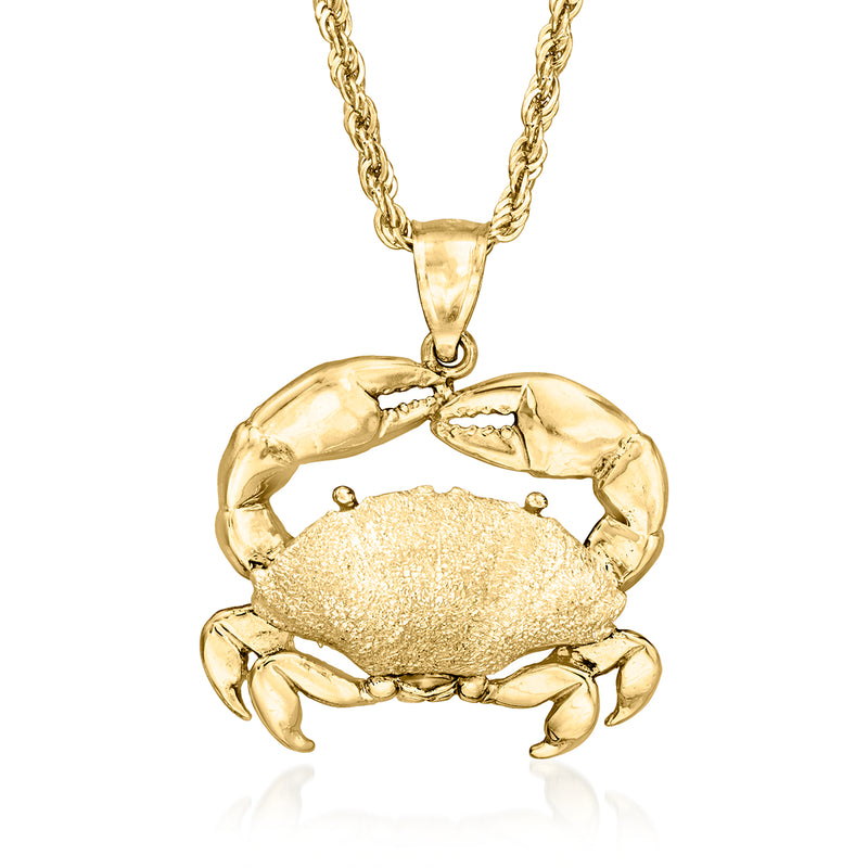 Vintage 14kt yellow gold crab pendant necklace with textured crab charm