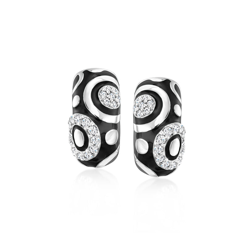 Belle Etoile Galaxy sterling silver hoop earrings with black enamel and CZ accents
