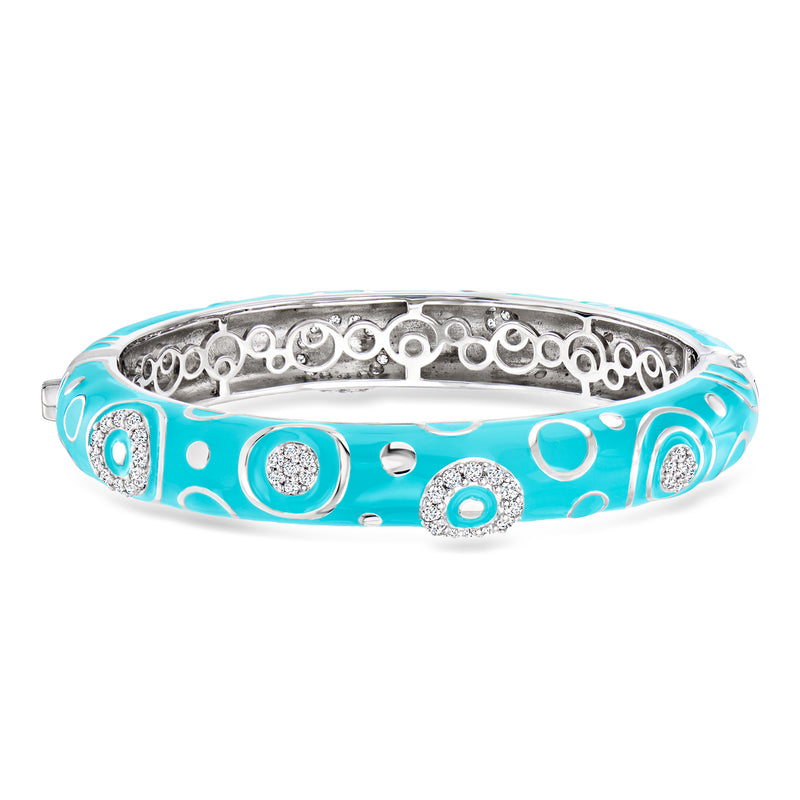 Sterling silver bangle bracelet with turquoise enamel and round CZ accents