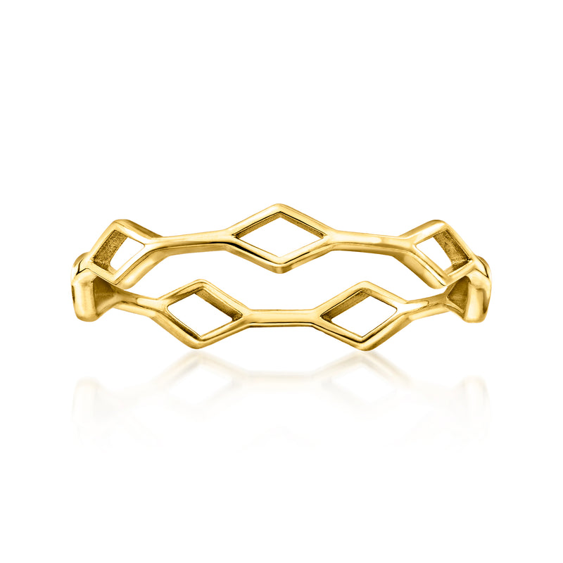 Geometric yellow gold 14k ring with openwork hexagon link design