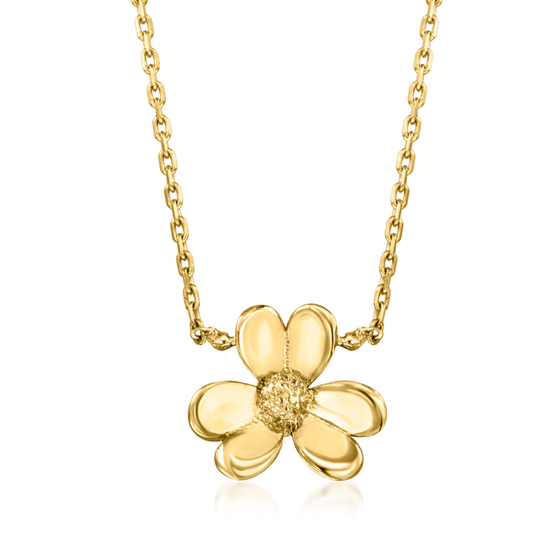 14kt yellow gold flower pendant necklace with scalloped petals and chain links