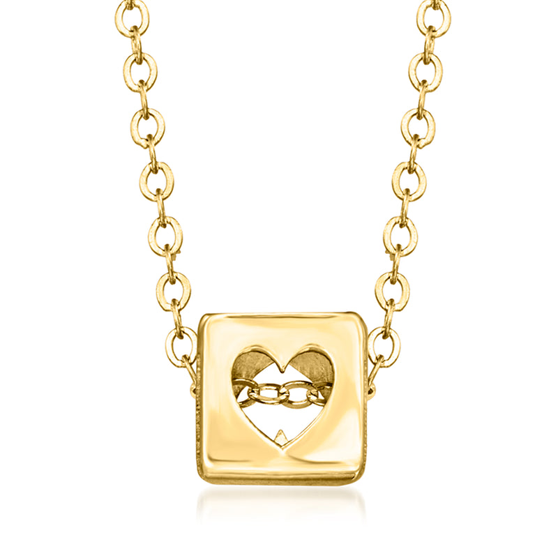 14kt yellow gold heart cutout cube pendant on chain