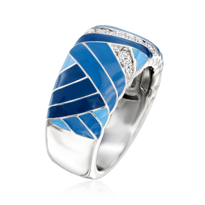 Belle Etoile Capri sterling silver ring with blue enamel and CZ accents