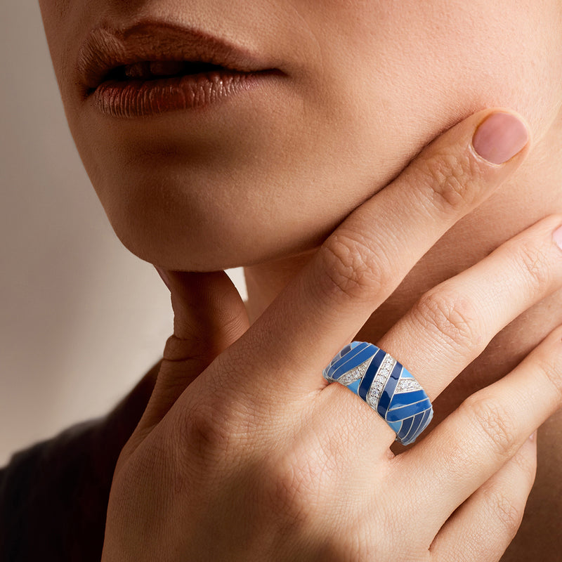 Belle Etoile Capri sterling silver ring with blue enamel and CZ