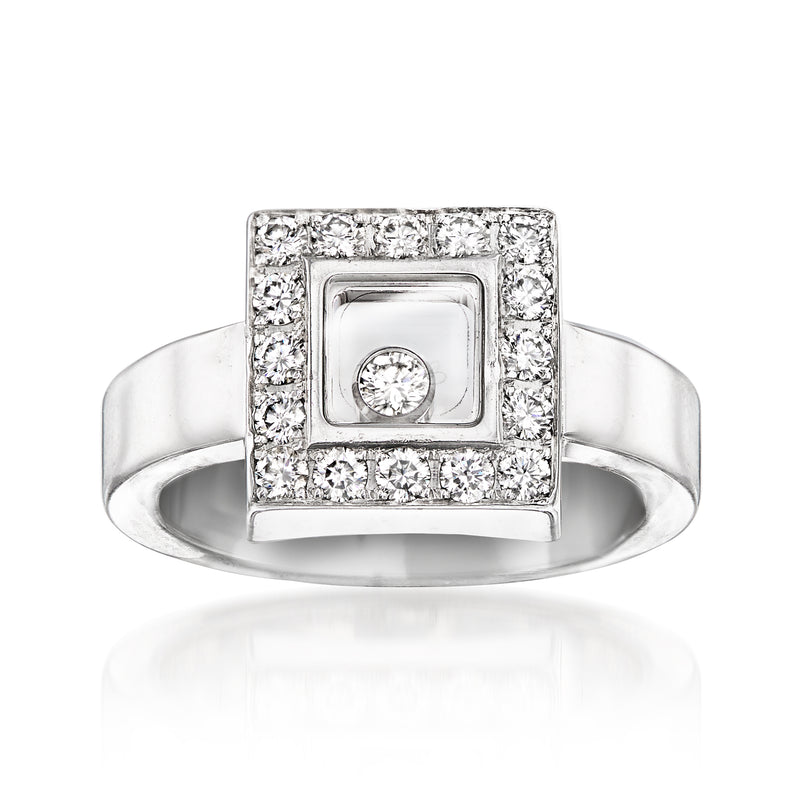 Chopard diamond square ring in 18kt white gold with pavé border and center diamond