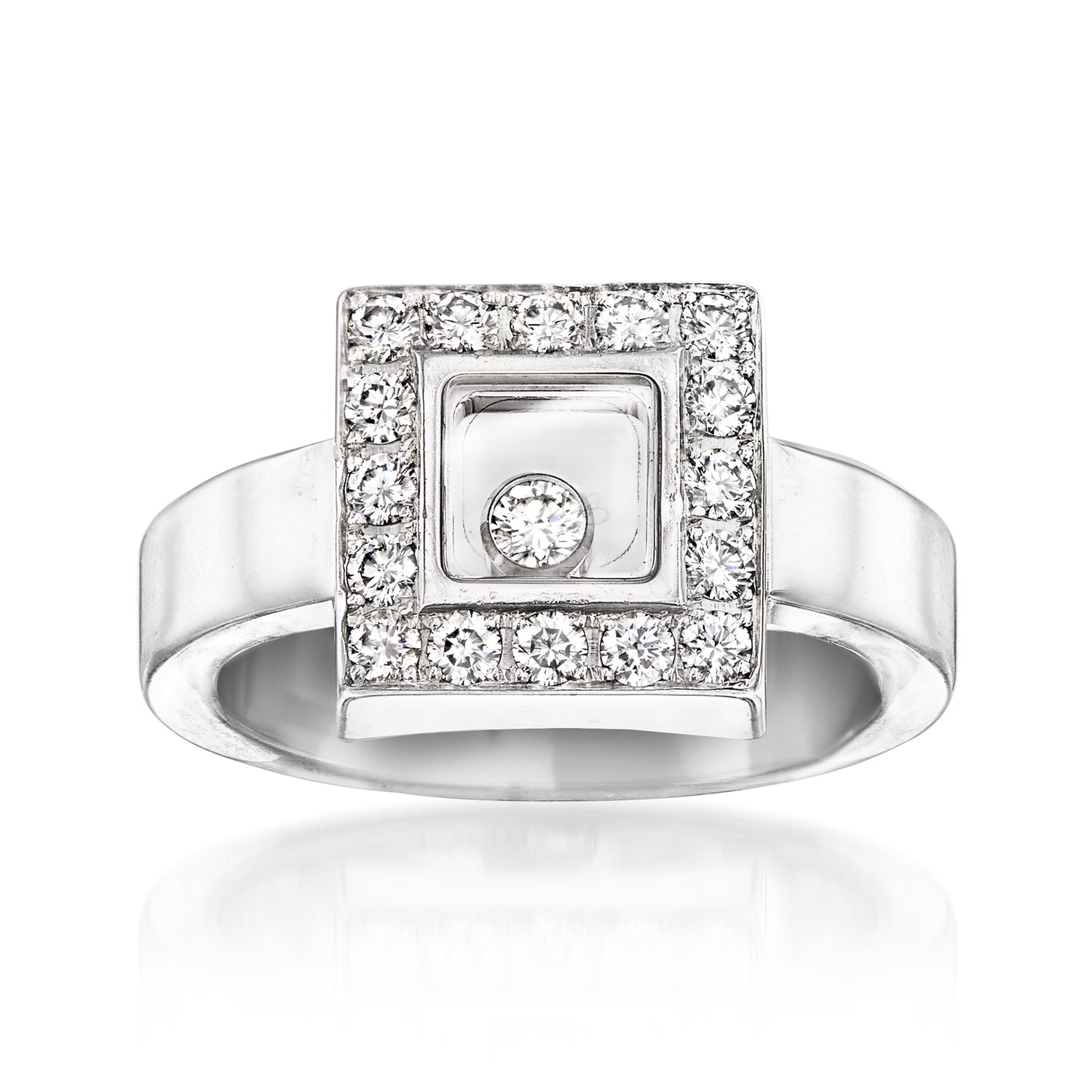 C. 1990 Vintage Chopard "Happy Diamonds" .44 ct. t.w. Diamond Square Ring in 18kt White Gold