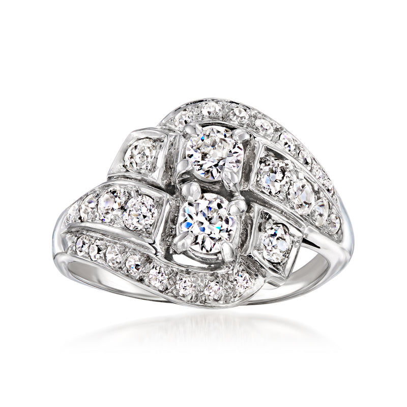 Vintage diamond ring in white gold with three-row cushion of stones