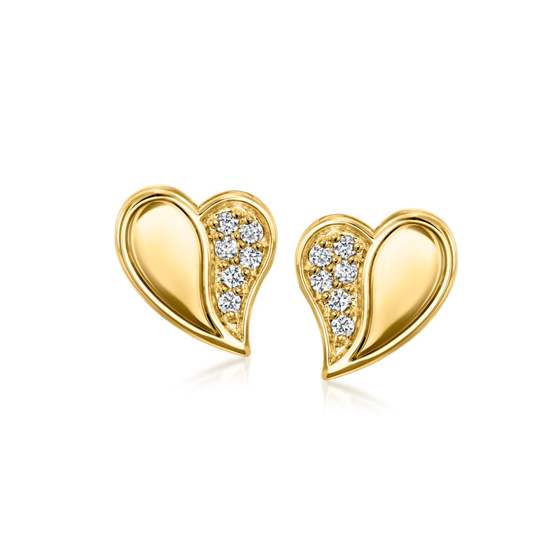 Roberto Coin Amorino diamond heart post earrings in yellow gold
