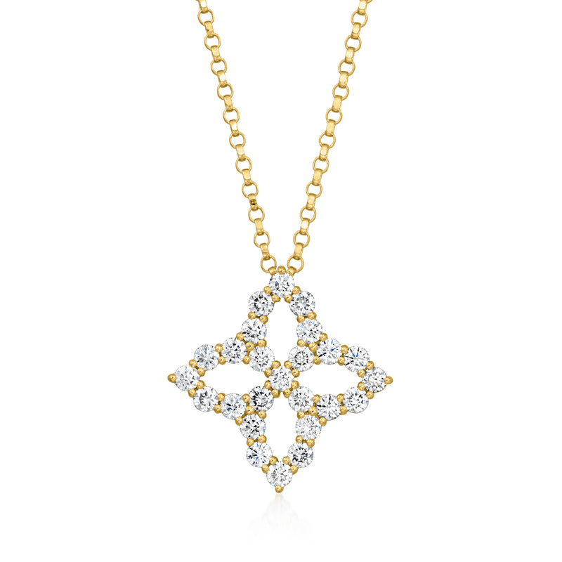 18kt yellow gold diamond flower pendant necklace with round brilliant diamonds