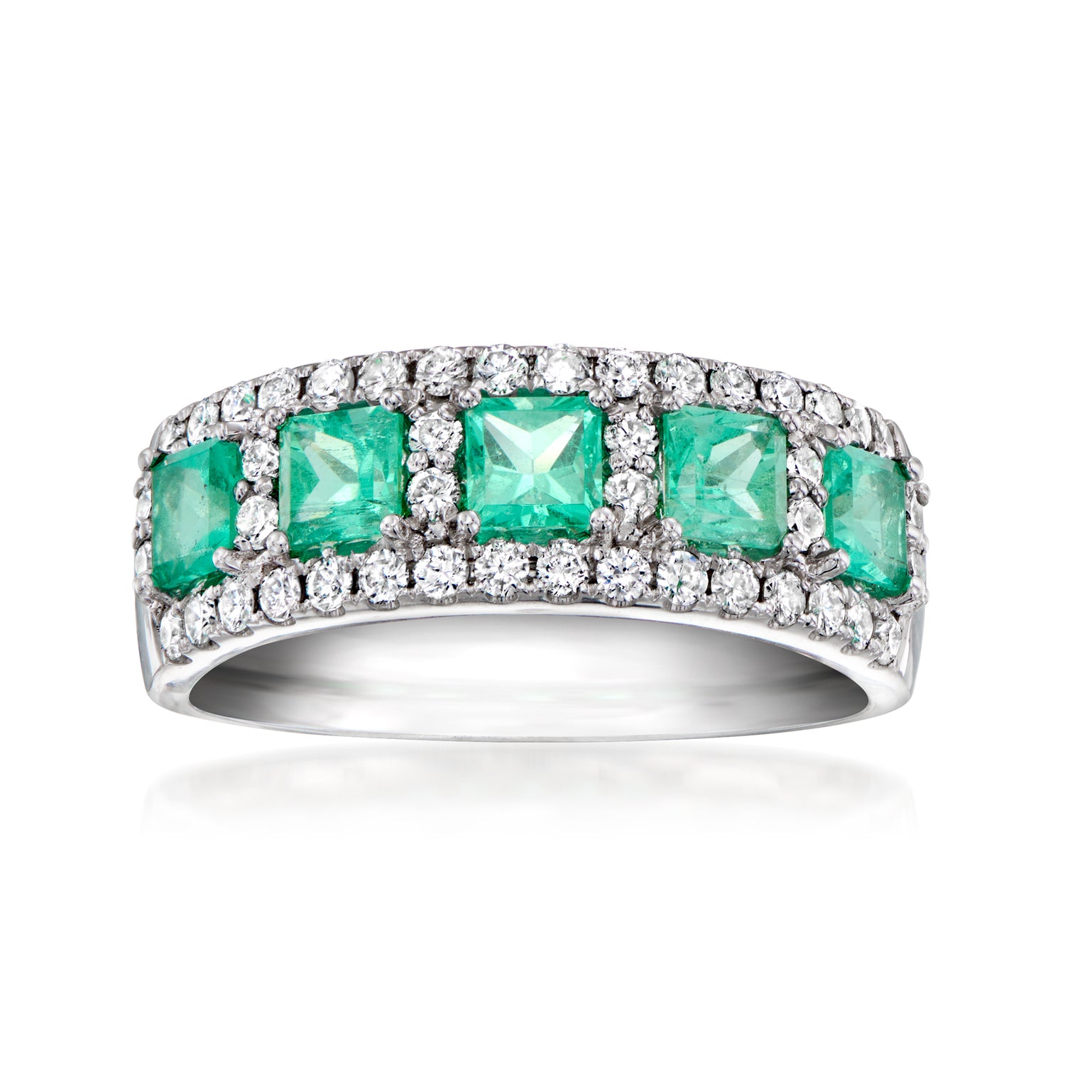 C. 2020 Vintage 1.11 ct. t.w. Emerald and .56 ct. t.w. Diamond Ring in 14kt White Gold