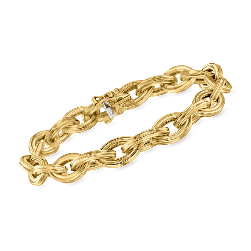 18kt yellow gold ridged-link bracelet with small gemstone