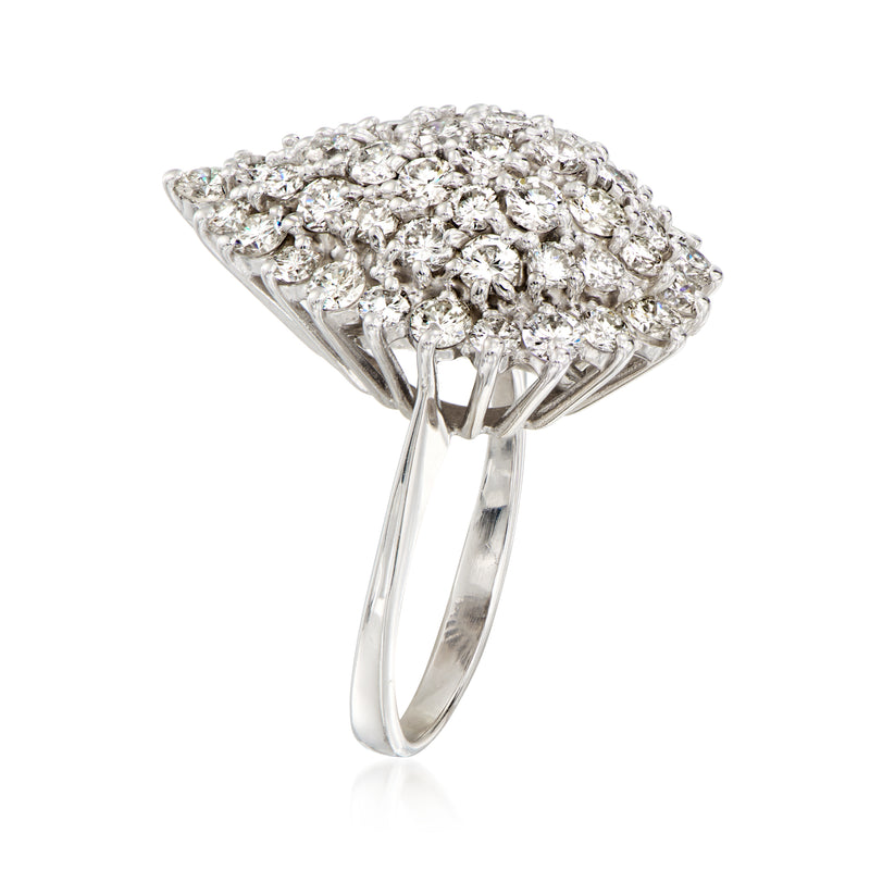 White gold diamond cluster ring, round stones with prong gallery side view